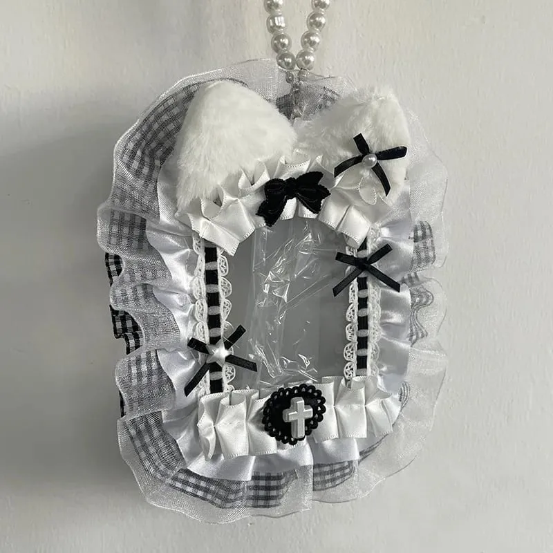Plush Photocard Protector with Ribbon & Lace - Soft Card Sleeve for Toploader Kpop Anime Idol Display Case Cute DIY Holder for Fans Gift — image 6