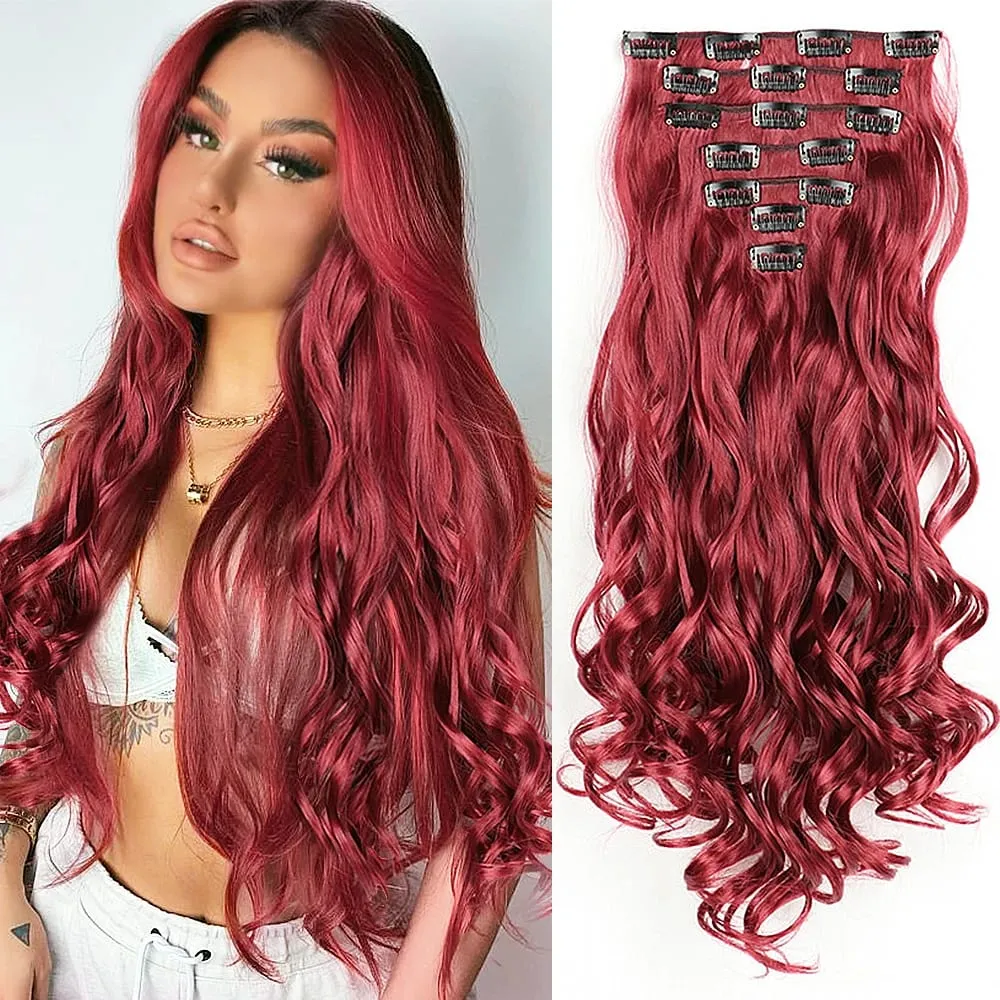 Synthetic Clip in Hair Extensions Purple hairpieces 7pcs/set 22inch Thick Hair for Women Girls Daily Party Cosplay — image 22