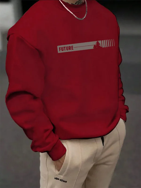 Men's autumn and winter fashionable casual loose futune letter graphic printed long sleeved round neck sweatshirt — image 7