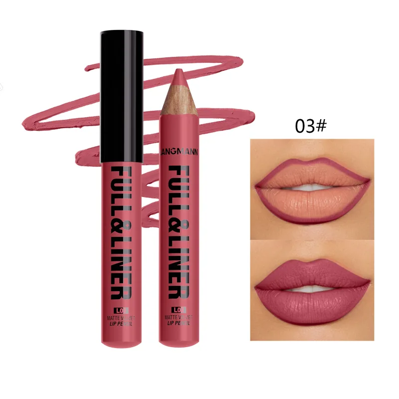 Matte Lip Liner Son Môi Bút Gỗ Có Thể Cắt Kẻ Viền Môi Lâu Dài Không Dính Vào Cốc Không phai màu