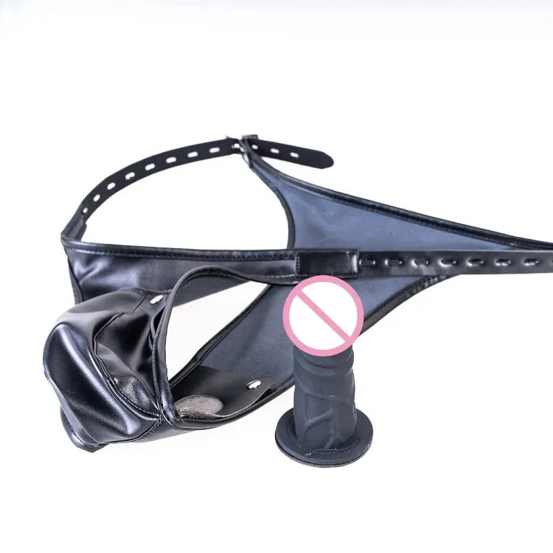 Multi-Functional Leather Chastity Panties with No Vibration Silicone Dildo Anal Accessories for Couple Sensual Play Sex Toys — image 1