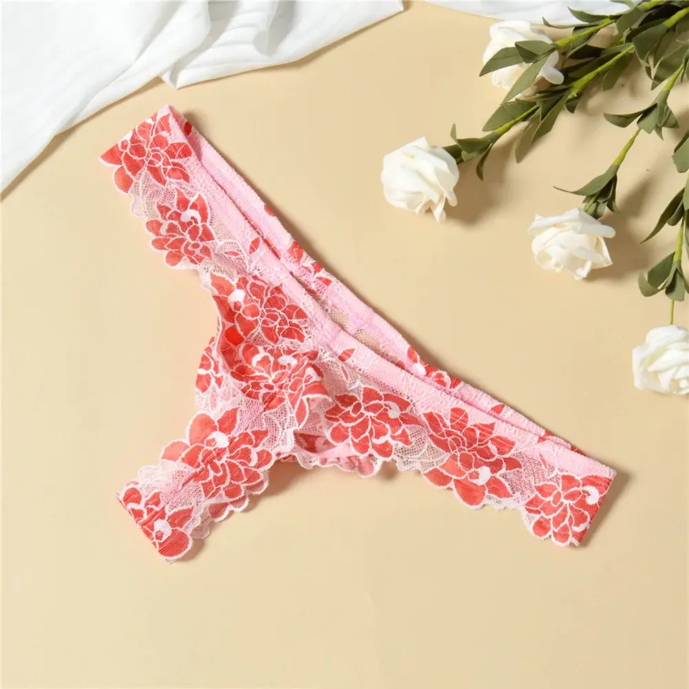 Men Floral Lace Thong Low Rise Elastic Waist G‑String Breathable See‑Through Floral Print Male Underwear Sexy Lingerie Panties — image 7