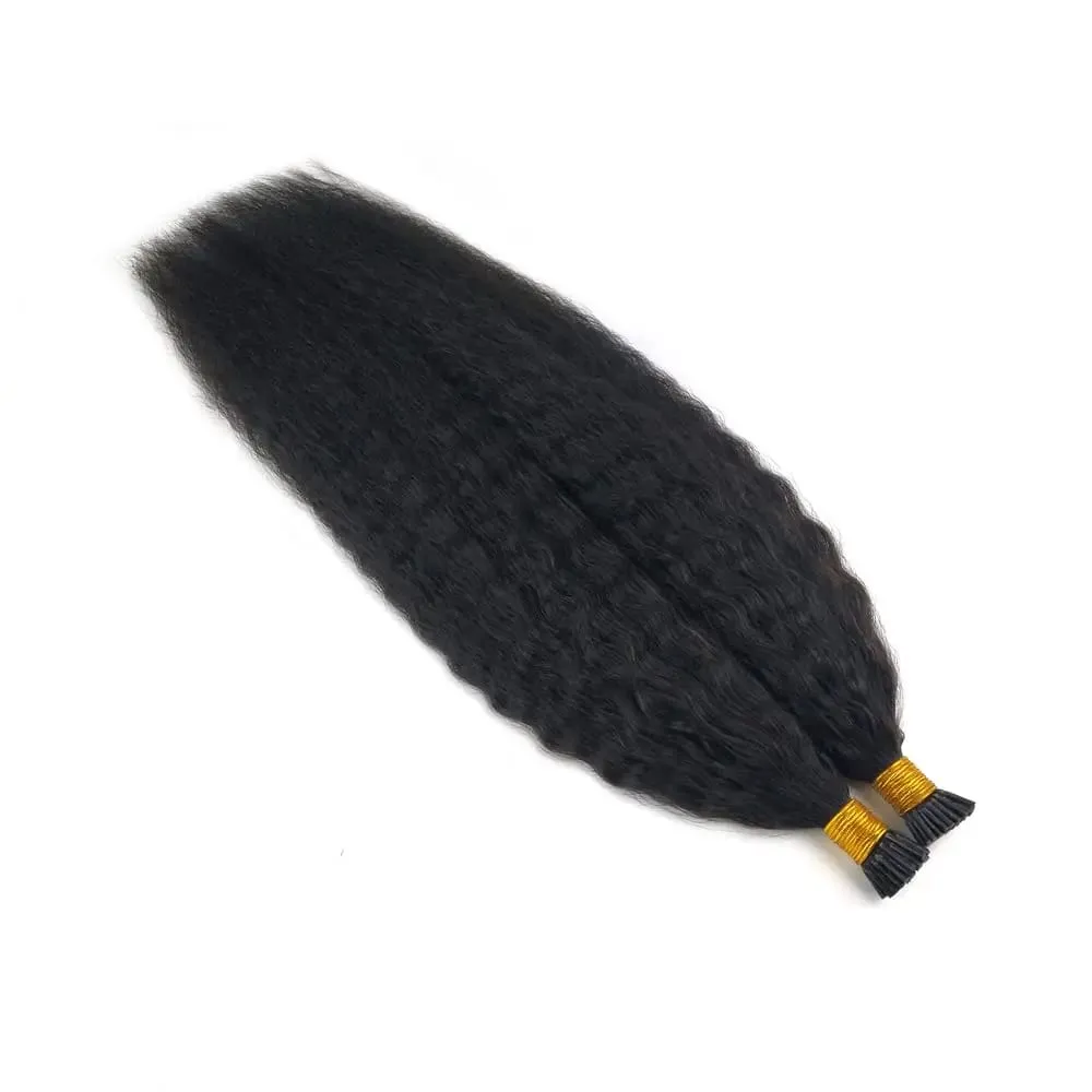 I-Tip-Haarverlängerung, verworrenes glattes Echthaar #1B, vorgebunden, Remy-Micro-Links, Echthaarverlängerung, natürliches Schwarz, 1 g/Strähne