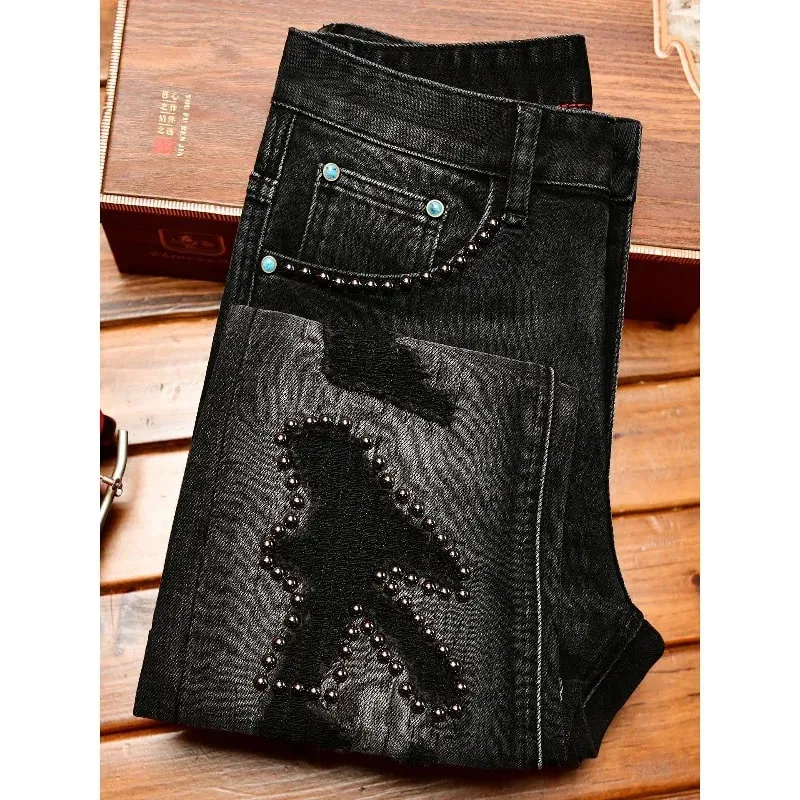 Street Designer Fashion Men Jeans High Quality Retro Black Stretch Slim Fit Hole Ripped Jeans Men Hip Hop Vintage Denim Pants — image 3