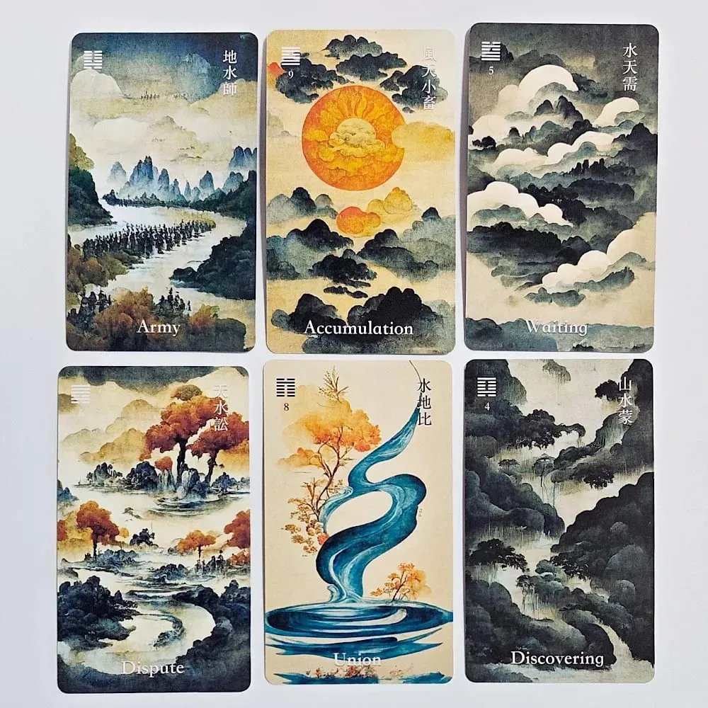 64Cards I-Ching Oracle Deck Traditional Ink Art Style Chinese Divination Tool for Spiritual Guidance and Meditation 10.3*6cm