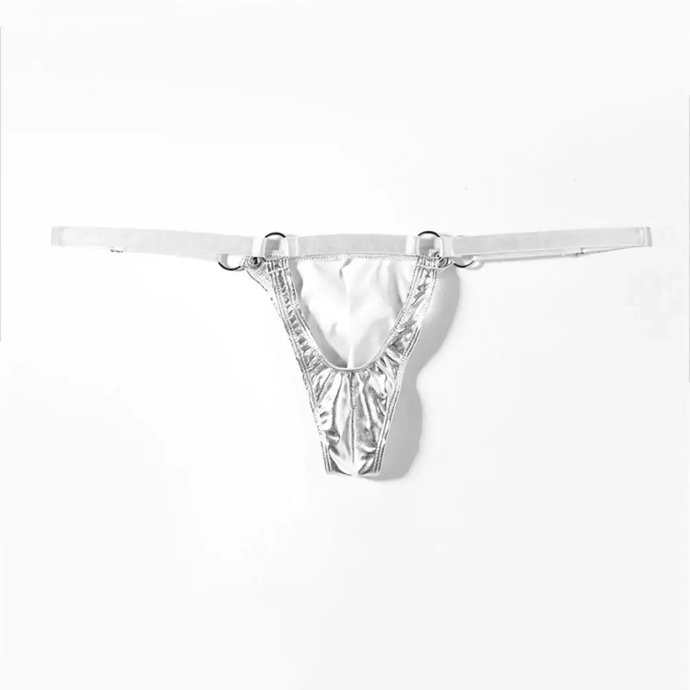 String en cuir verni pour hommes, 1 pièce, string Sexy, dos en V, anneau bas, poche bombée, Lingerie, sous-vêtements Gay Sissy, vêtements de club chauds