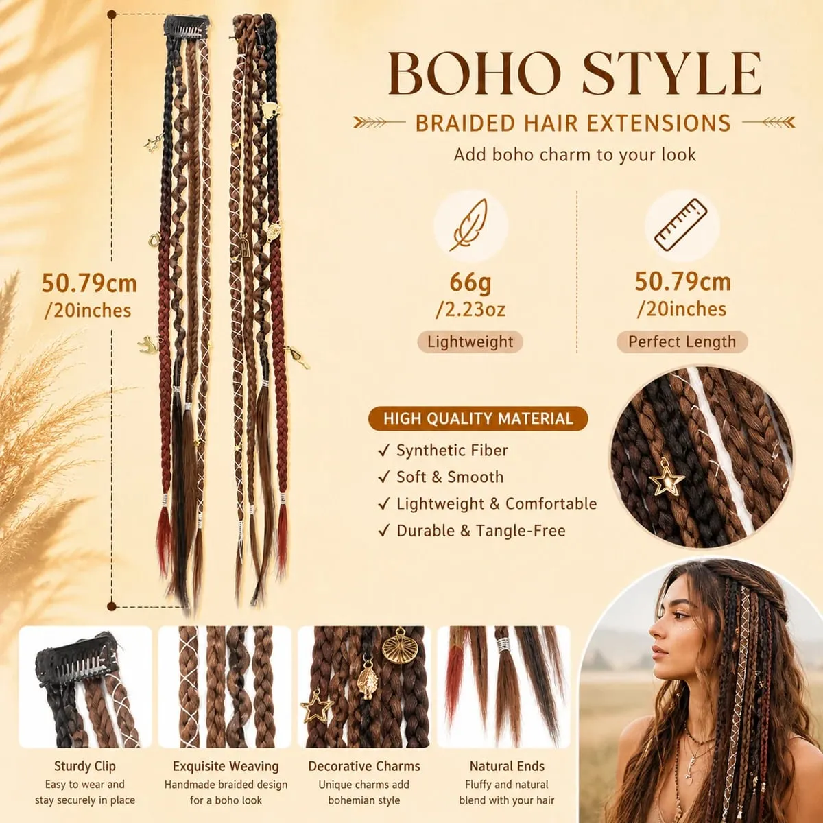 Synthetic Bohemian style clip braid hair extension wig women braided twist braid hair accessories hair extension wig — image 3
