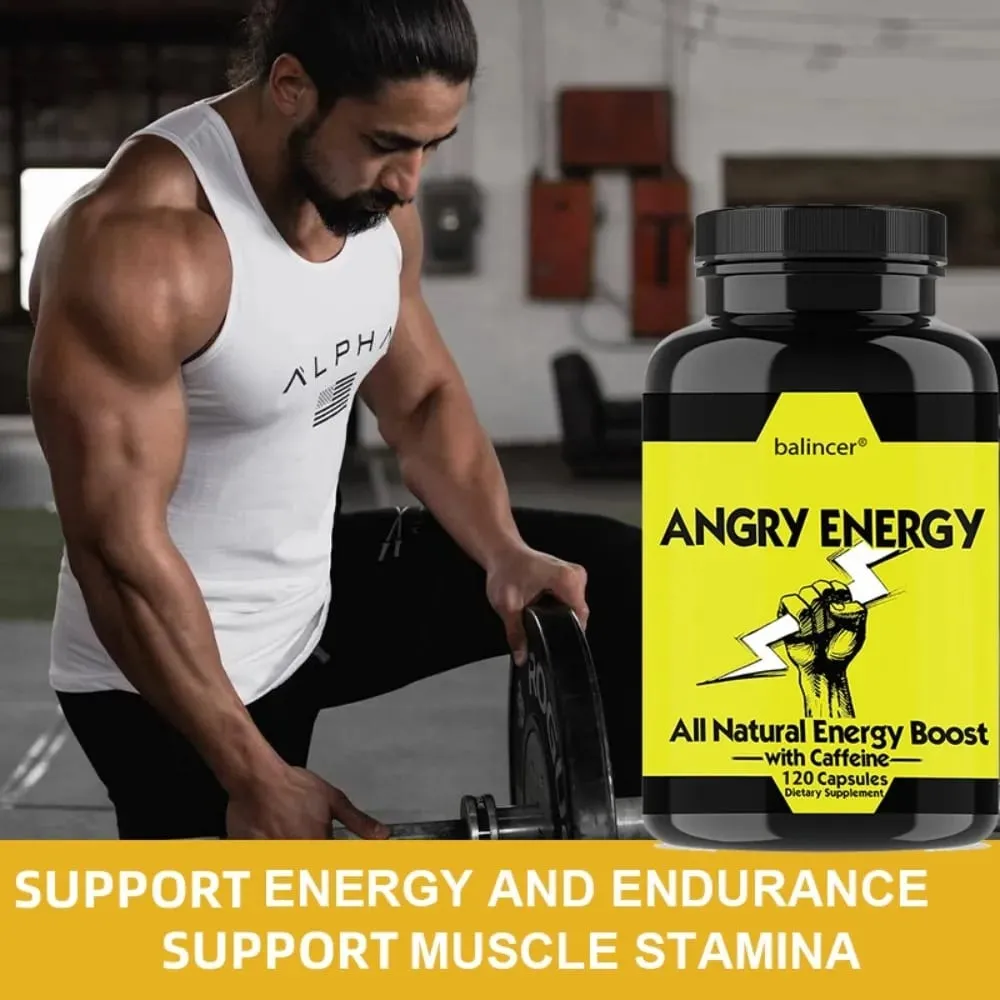 Angry Energy Caffeine Capsules Natural Non-GMO Increase Stamina and Focus Mind & Body Health