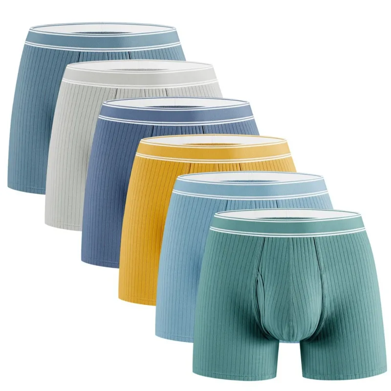 3PCS/Pack 100% Cotton Solid Striped Man Undrewear Lengthen Breathable Fitness Boxers Hombre Crotch Side Opening Men's Underpants
