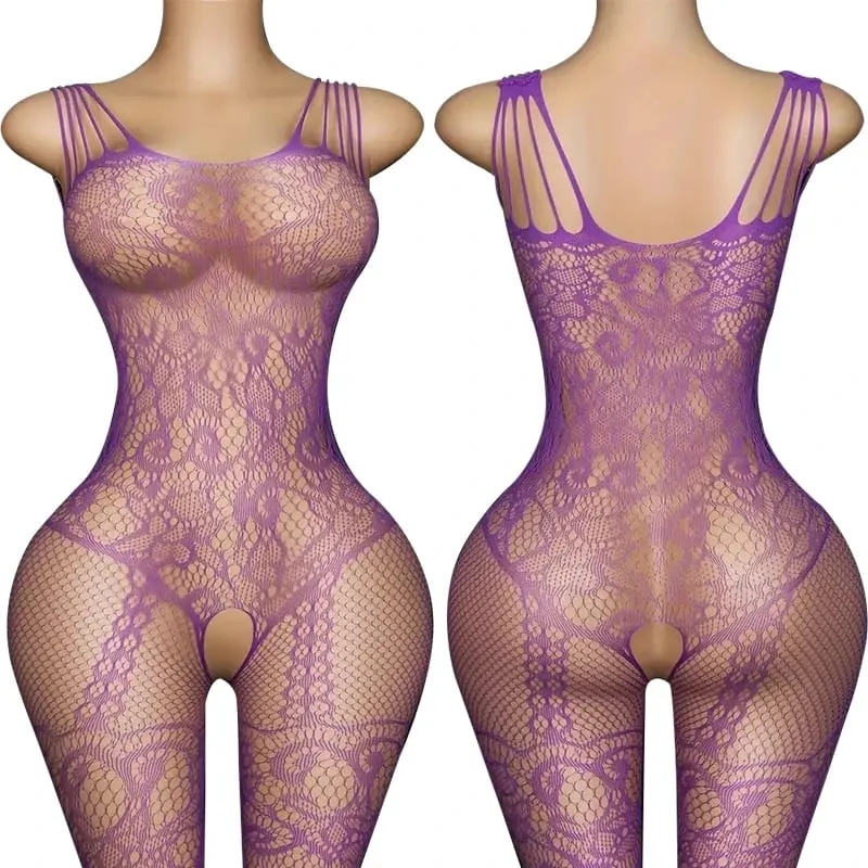 Black Fishnet Off-Shoulder Open-Crotch Bodystocking Lingerie Set Sexy Crotchless Teddy Bra Women's Erotic Underwear 2026 — image 14