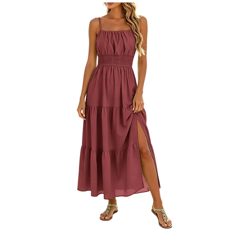 Women's Summer Chiffon Dress Elegant A-Line Double Layer Sexy Sling Dresses Summer Holiday Party Ball Gown Muer Solid Sundress — image 13