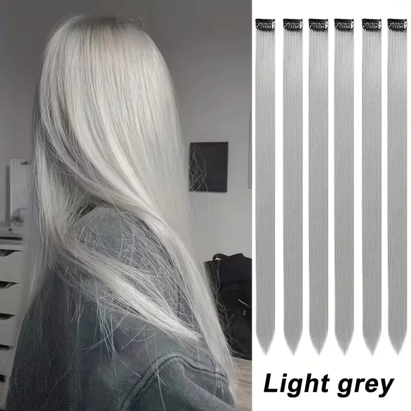 22Inch Synthetic 6pcs Long Straight Hair Extension Colored Rainbow High-Temperature Fiber Hairpiece for Women Daily Party Use — image 12