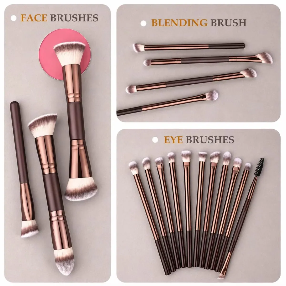 Juego de brochas de maquillaje de viaje con estuche juego de 20 piezas de maquillaje esencial multifuncional 18 Uds brochas de maquillaje base en polvo rubor