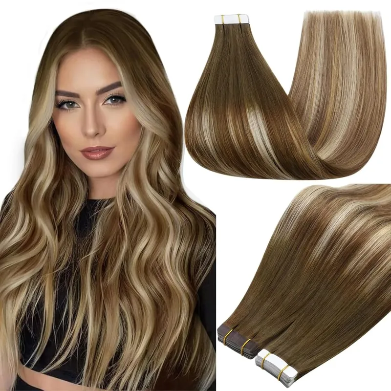 Full Shine Tape in Hair Extensions Balayage Tape ins Human Hair Extensions 20Pcs 50G Ombre Seamless Remy Skin Weft Hair — image 14