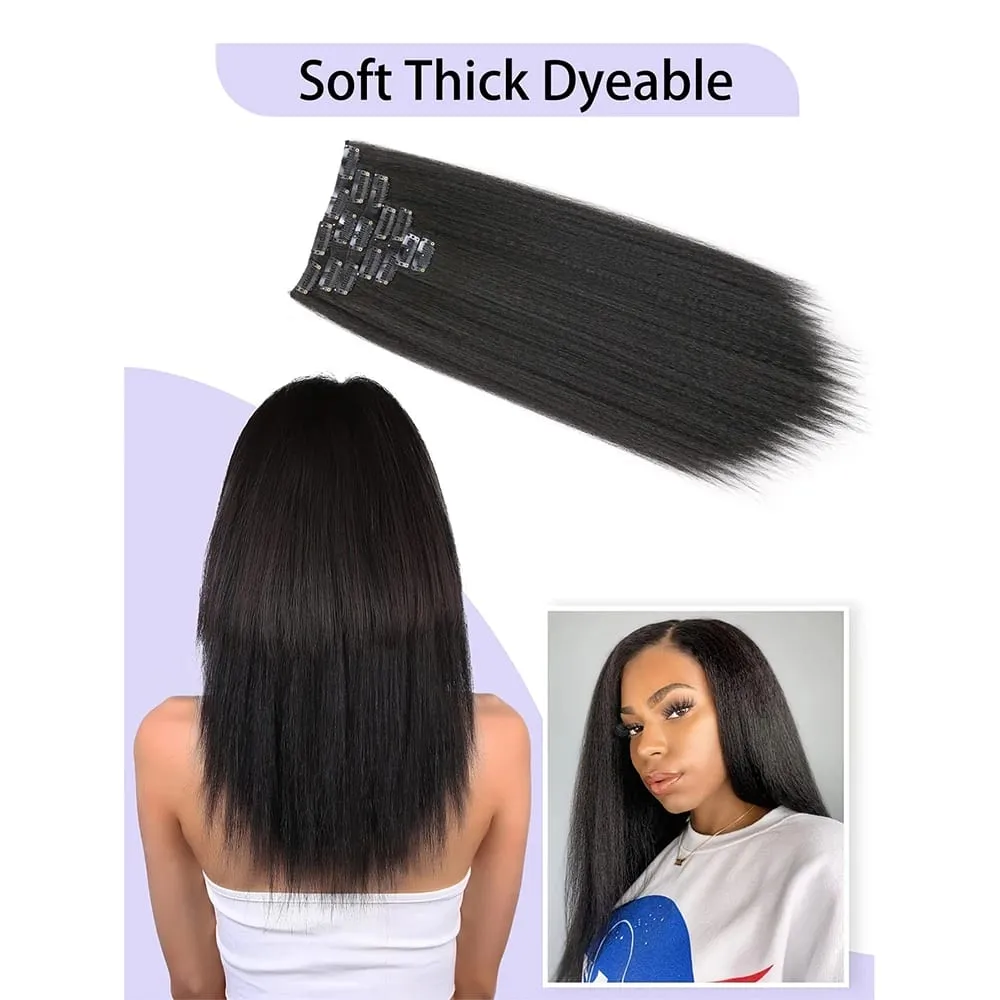 18-22icnh Synthetic Yaki Straight Clip In Hair Extensions For Women Black 7Pcs/Set Synthetic Extensions Hairpiece — image 6