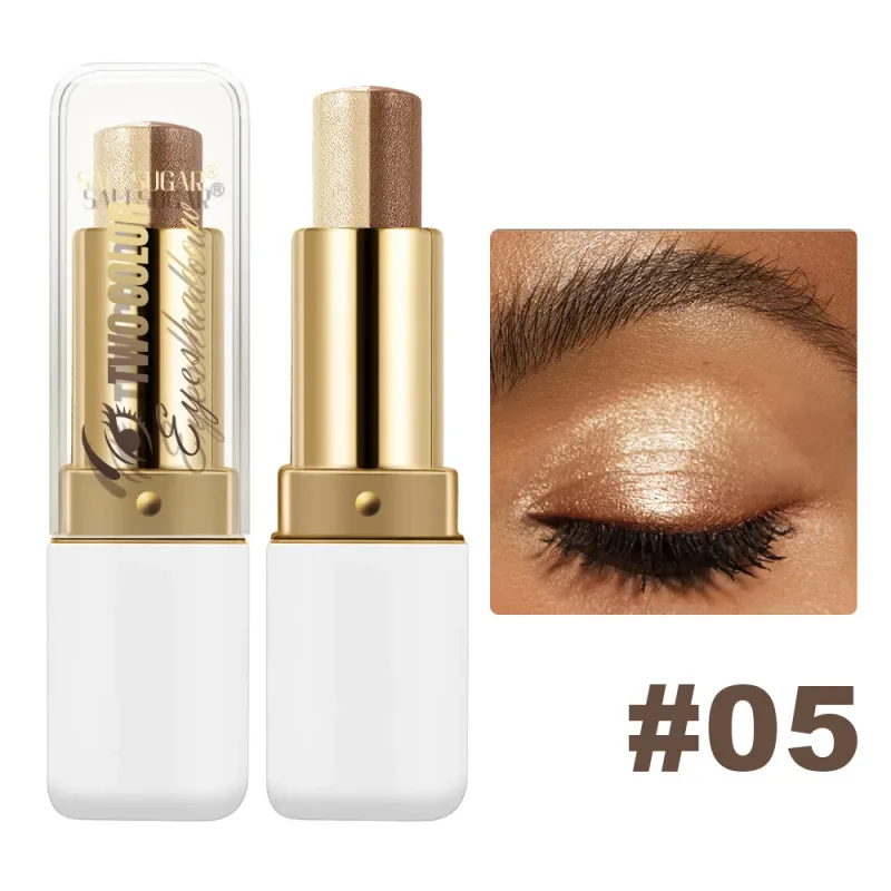 Long Lasting Two Tone Eyeshadow Stick Waterproof Smudgeproof Shimmer Highlighter Blendable Eye Contour Makeup Cosmetic