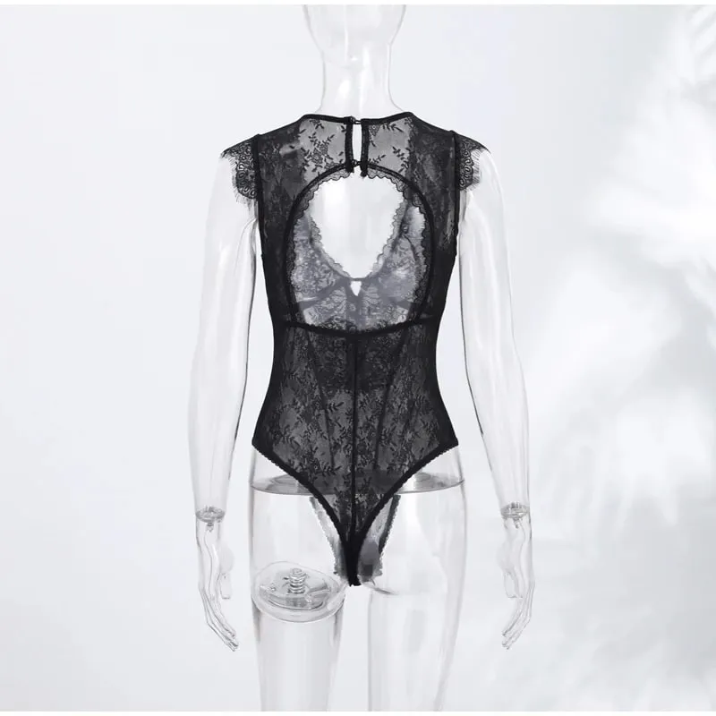 Sexy Lace Women's Bodysuit See Through Solid Deep V-neck Backless One Piece Tops 2026 Summer New Chic Club Party Lady Jumpsuits — image 9