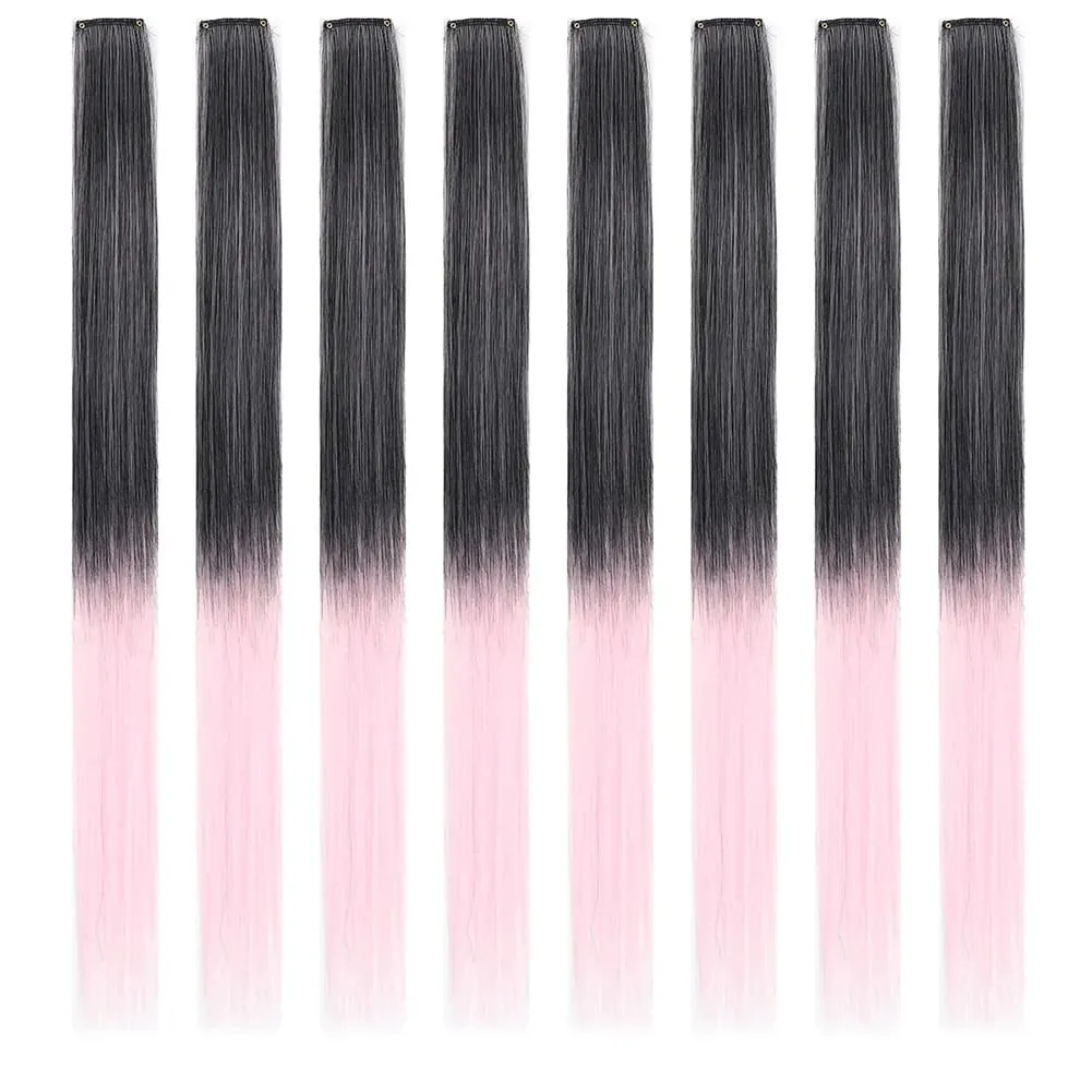 8pcs/pack Colored Party Highlights Clip in Hair Extensions for Girls 22 inches Multi-colors Straight Hair Synthetic Hairpieces — image 18