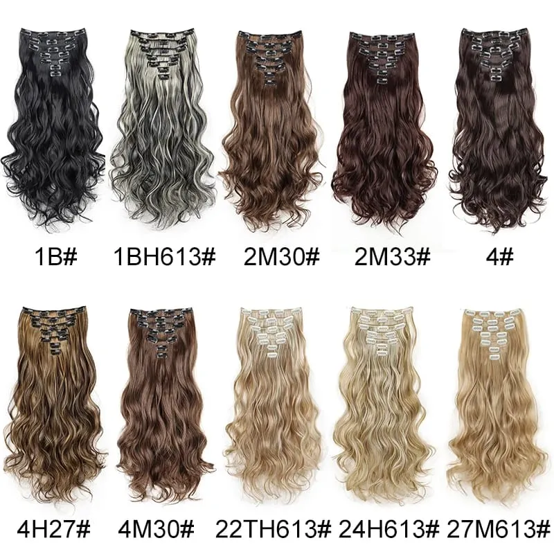 Synthetic 24Inch 7pcs/set Long Curly Clip In Hair Extensions Heat Resistant Fluffy Hairpiece for Women Daily Party Use — image 3