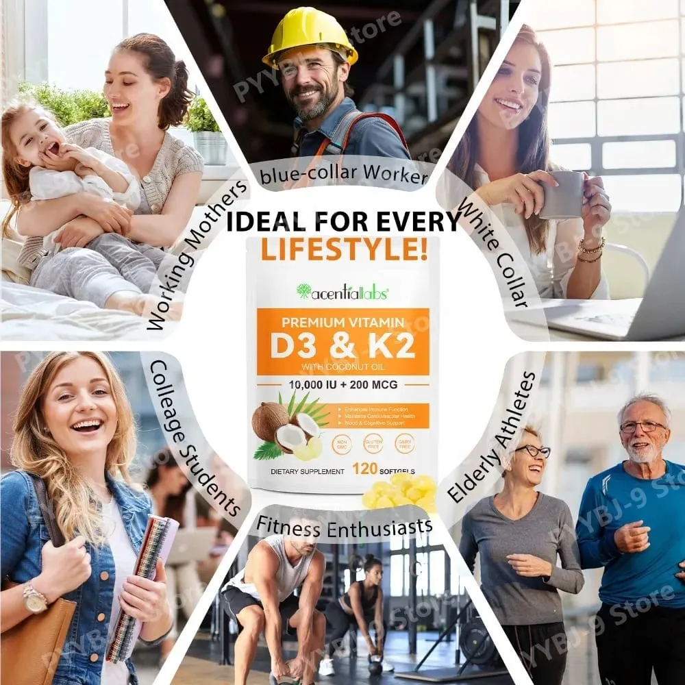 Acentiallabs Premium Vitamin D3 K2 Softgels Supplements Coconut Oil Vitamin D3 AK2 Soft Capsules for Immune Support for Adult — image 5
