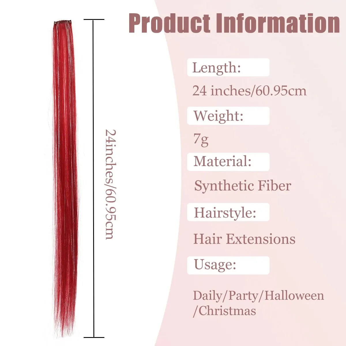 1pcs 24inch Colored Clip in Hair Extensions Long Straight Colorful Highlights Hair Pieces Synthetic Rainbow Hairpieces for women — image 3