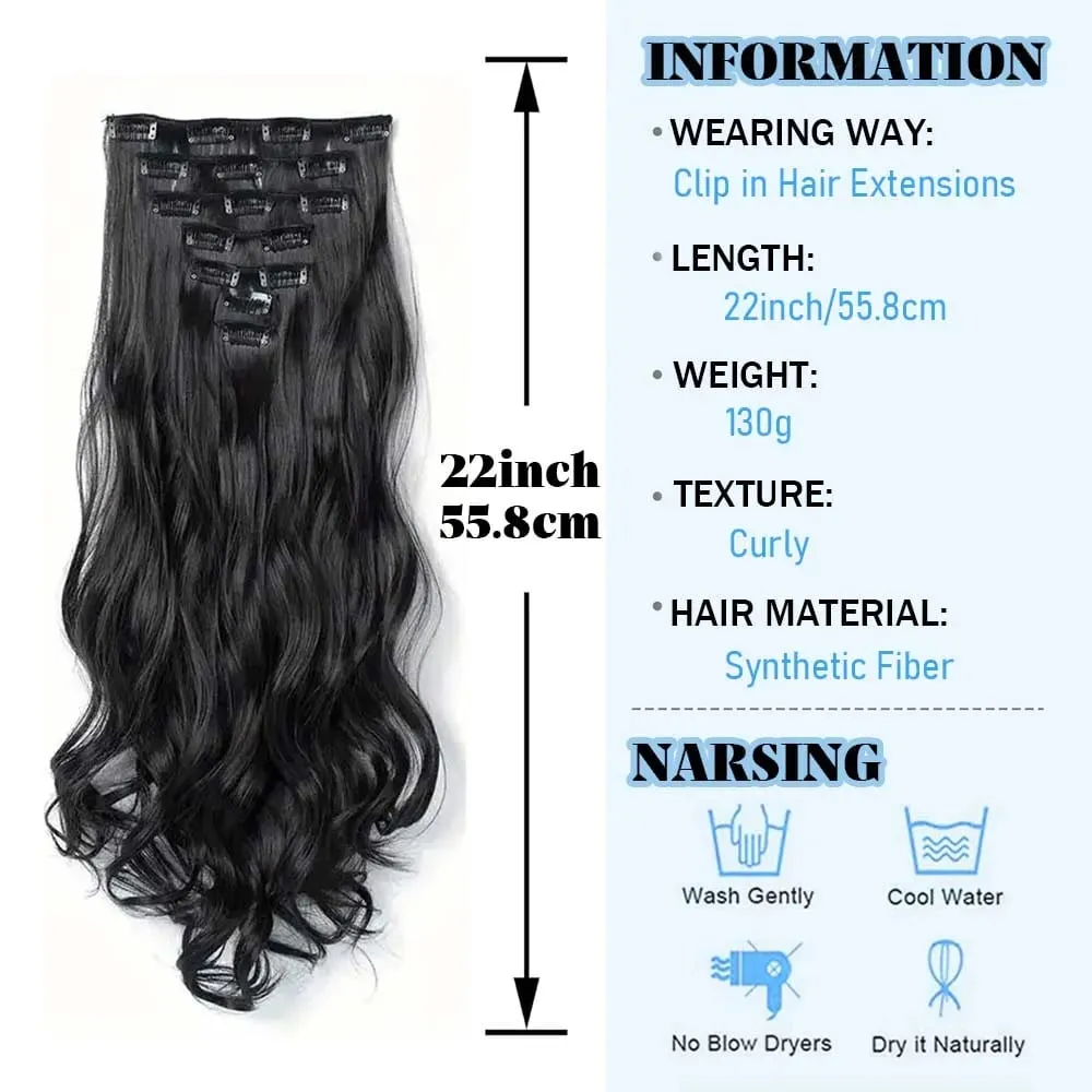7pcs/set 22inch Elegant Wavy Clip-In Hair for Instant Volume & Everyday Glamour Suitable For All Women Synthetic Extension — image 4