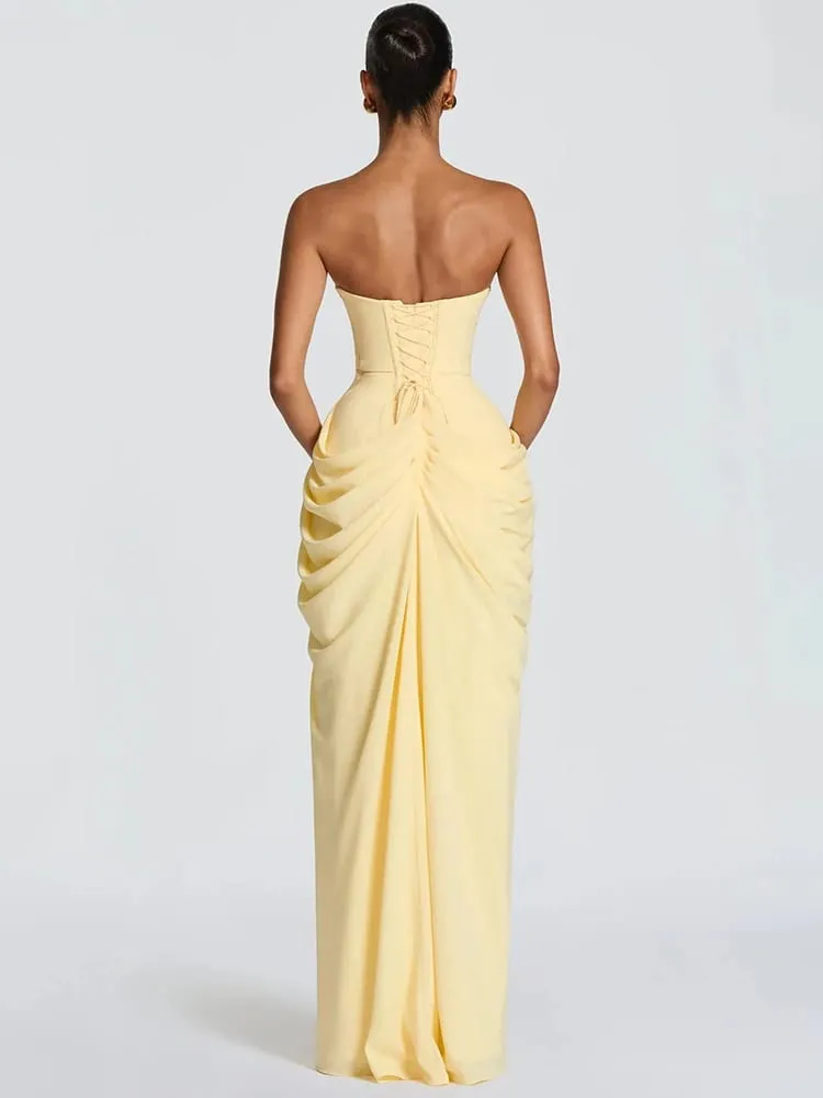 Mozision Chiffon Off-shoulder Strapless Sexy Maxi Dress Women Elegant Sleeveless Backless High Split Ruched Club Party Dress — image 4