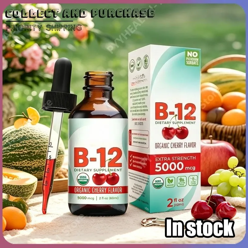 Methylcobalamin B12 Drops 5000mcg Vitamin B12 Liquid Sublingual Supplement Cherry Flavor Vegan Sugar Free Daily Nutrition 60ml — image 2