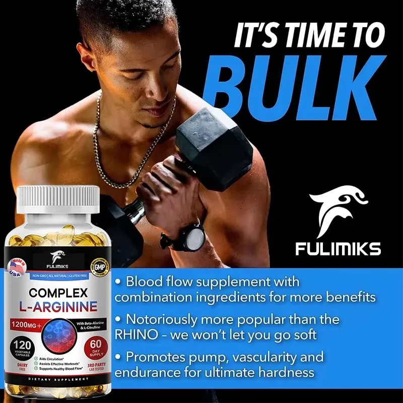 L-Arginine Nitric Oxide Supplement Helps Build Muscle and Supports Blood Flow Circulation Nutrient Delivery and Pumping