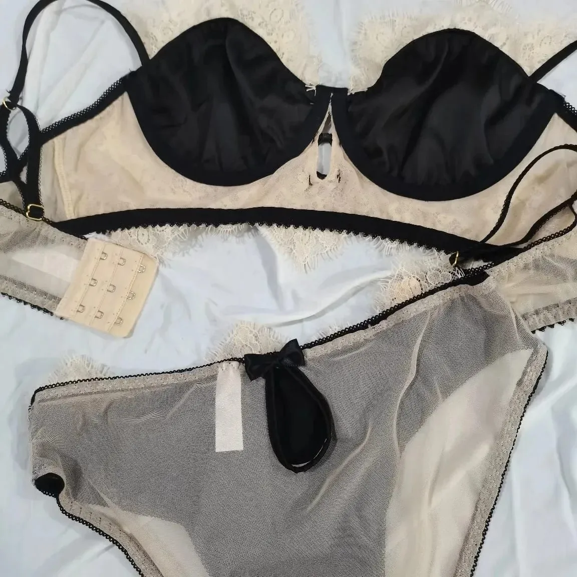 Sexy Lace Bralette & Briefs Set for Women Push Up Underwire Retro Lingerie