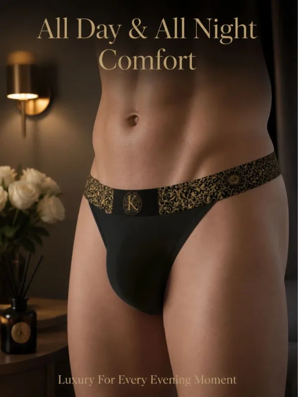 Men High‑Leg Bikini Briefs Vintage Festive Ornate Black‑Gold Elastic Waist Stretch Sweat Evaporating Underwear Date Anniversary — image 7