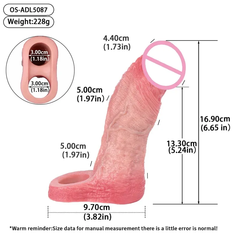 7.2in Realistic Penis Sleeve Reusable Penis Sleeve with Cock Ring Silicone Penis Enlarger Sleeve Male Adult Sex Toy for Men — image 15
