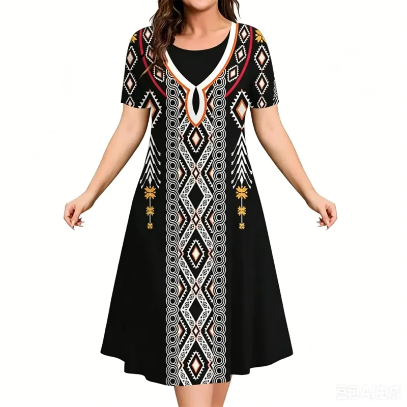 2026 New Women Dresses 3D Flowers Pattern Print Short Sleeve Loose Dress Casual Fashion A-Line Dress Summer Plus Size Dresses — image 5
