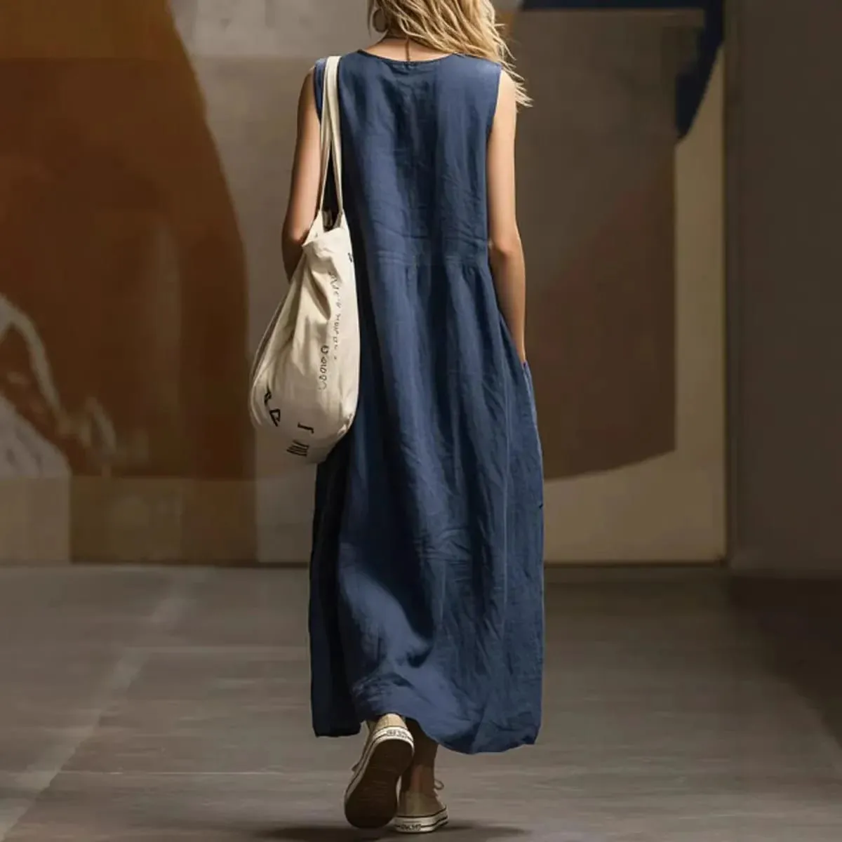2026 Summer Loose And Simple Sleeveless Cotton And Linen Women's Dress New Fashion Casual Pocket Female Holiday Long Dresses