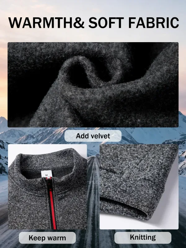 2Pcs Set Men 1/4 Zip Mock Neck Sweatshirt, Fleece Lined Pullover with Ribbed Cuffs Warm Casual Top for Fall Winter Daily Wear