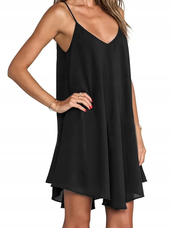 Pure Color V-Neck Asymmetric Hem Plus Size Knit Spaghetti Strap Maxi Dress Soft Comfort Effortless Chic Casual All Season Lightweight Solid Flowy Sleeveless Long Dress For Curvy Women — image 2