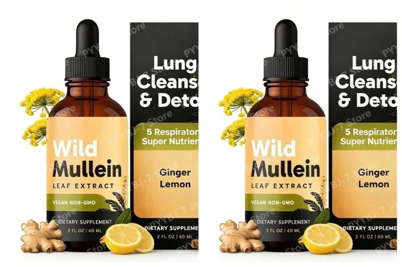 All Natural Mullein Drops with Ginger Lemon for Lung Cleanse and Detox Mullein Leaf Extract for Respiratory Lung Health