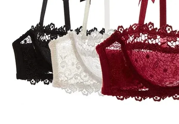 Plus Size Sexy Half Cup Lace Bra Sheer Mesh Unlined Bralette for Women A D Cup Invisible Push Up Underwire Lingerie Set — image 1
