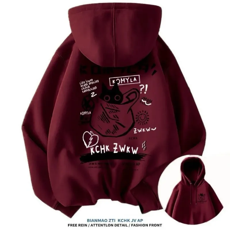 Japan Style Black Cat Hoodie Men Women Outdoor Street Casual Fashion Sport Cartoon Longsleeve Adult Autumn Winter Sweatshirt Top — image 8
