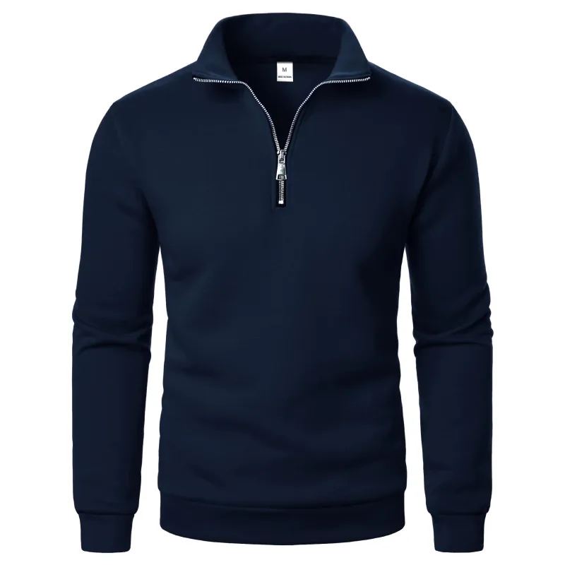 Spring and Autumn new casual half zipper stand up collar hoodie trend simple and loose oversized fleece men's hoodie