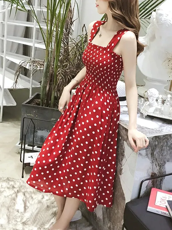 Summer Befree Beach Long Vintage Dots Casual Ruffles Elegant Party Maxi Strap Camis Silky Dress Vestidos Sexy Dresses Women — image 6