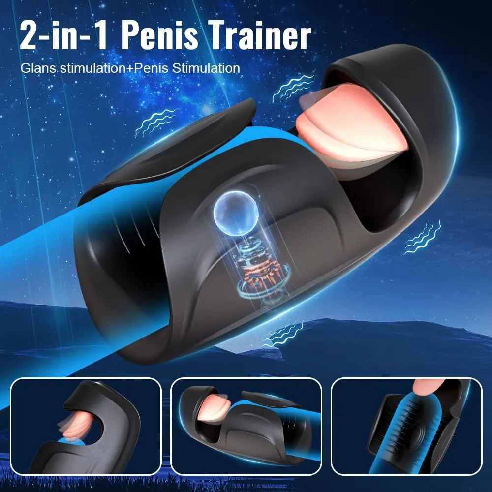 Men Penis Delay Trainer Male Masturbator Tongue Licking Glans Stimulater Delay Exerciser Vibrator Sex Toy for Men Adult Goods