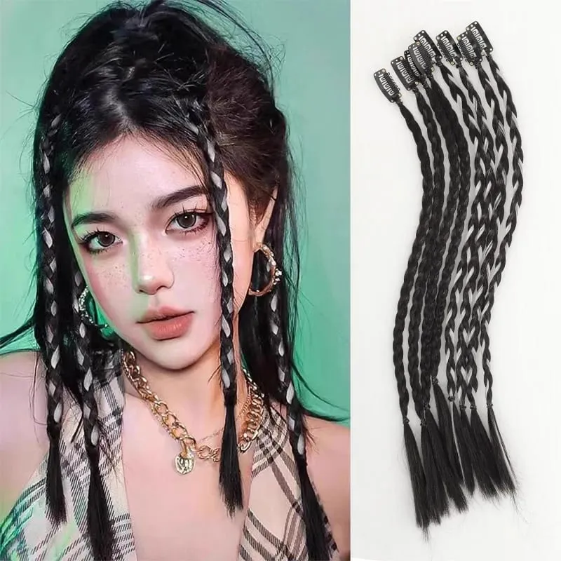 A card of sweet cool girl's boxing braid wig ponytail mini Fried Dough Twists braid color ear dye pigtail 8 pieces