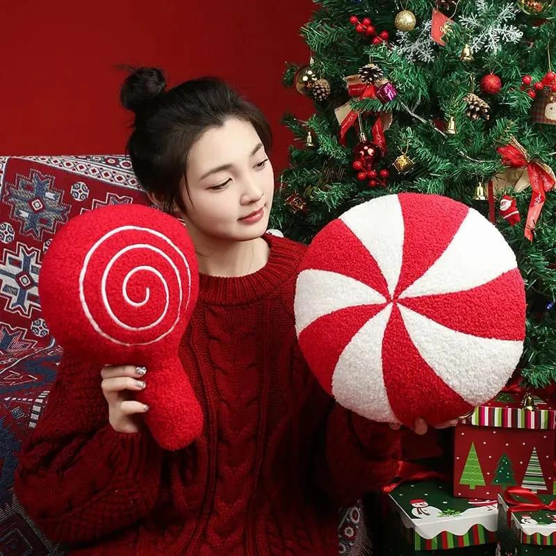 Classic Christmas Series Throw Pillow Candy Lollipop Snowflake Xmas Scepter Balls Doll Soft Sofa Cushion Festival Home Decor — image 6
