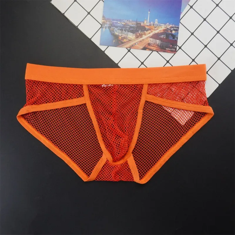 Plus Size Mesh Underwear Men Transparent Large Fishnet U Pouch Briefs Male Low Waist Solid Color Sexy Perspective Male Panties — image 11