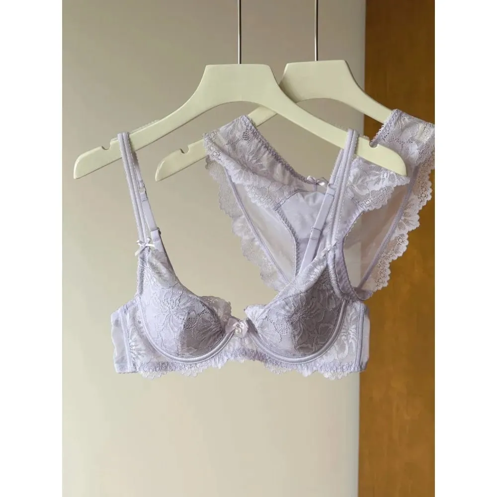 Fialová francouzská krajka Vyšívání podprsenky Měkká kostice Minimizer Big Bust Lift Anti Sag Gathering Support Denní spodní prádlo 32-38 Set podprsenky