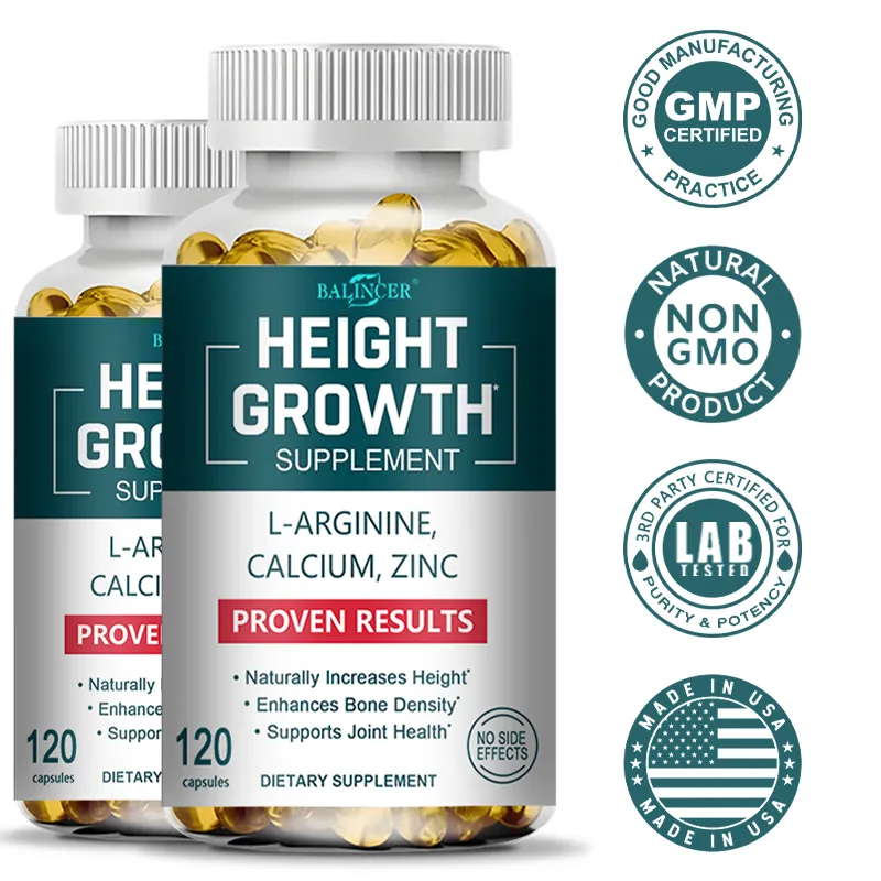 Højdevækst Calcium D-vitamintilskud Naturlige vegetariske kapsler Øger knoglestyrken Højdefremmer Voksne Børn — image 1