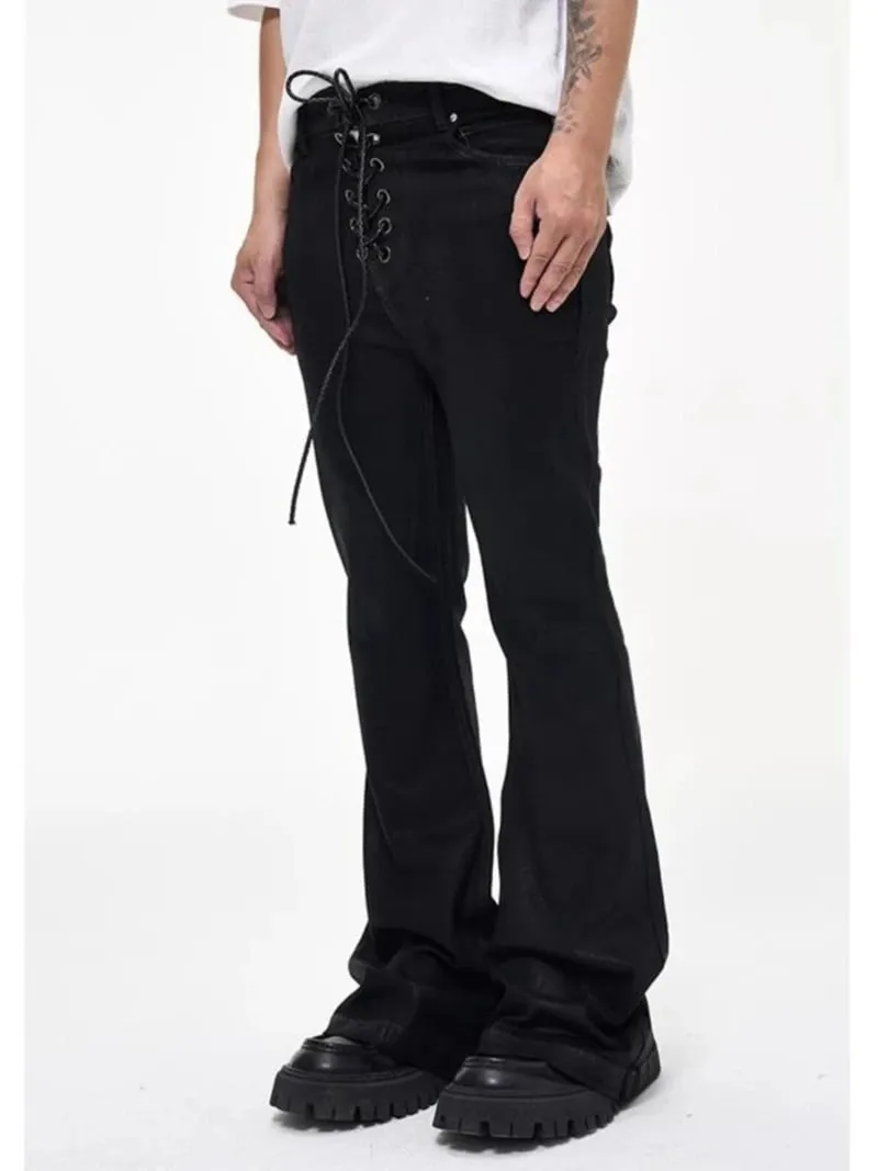 Vintage batikovaný povlak Černé džíny Slim Fit Flare Pružnost Strečová stuha Y2k Streetwear Neformální džíny Skinny Bell Bottom — image 9