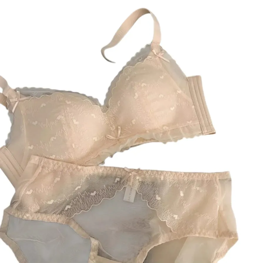 Lace Heart-Shaped Thin Seamless Bra Set with Small Chest Gathered on Top and Anti Sagging Support Without Steel Ring Bra Set — image 5