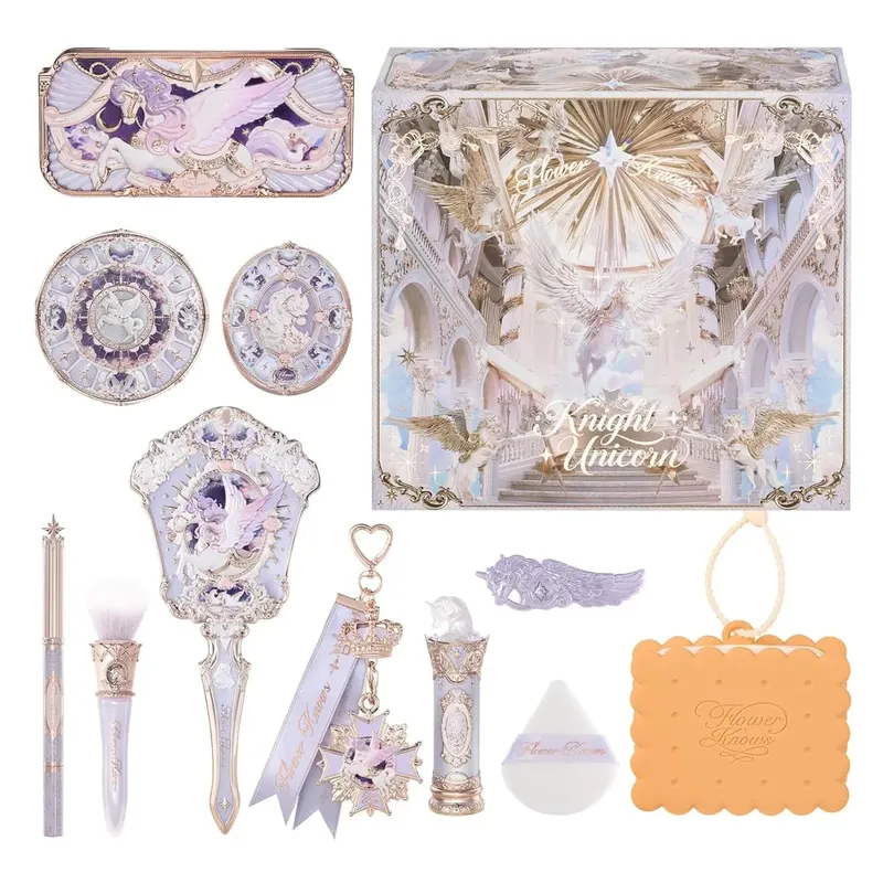 Мини-подарочный набор Flower Knows Knight Unicorn Collection с губной помадой, румянами, тенями для век, пудрой, подводкой для губ, зеркалом и инструментами